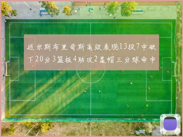 迈尔斯布里奇斯高效表现13投7中砍下20分3篮板4助攻2盖帽三分球命中率出色